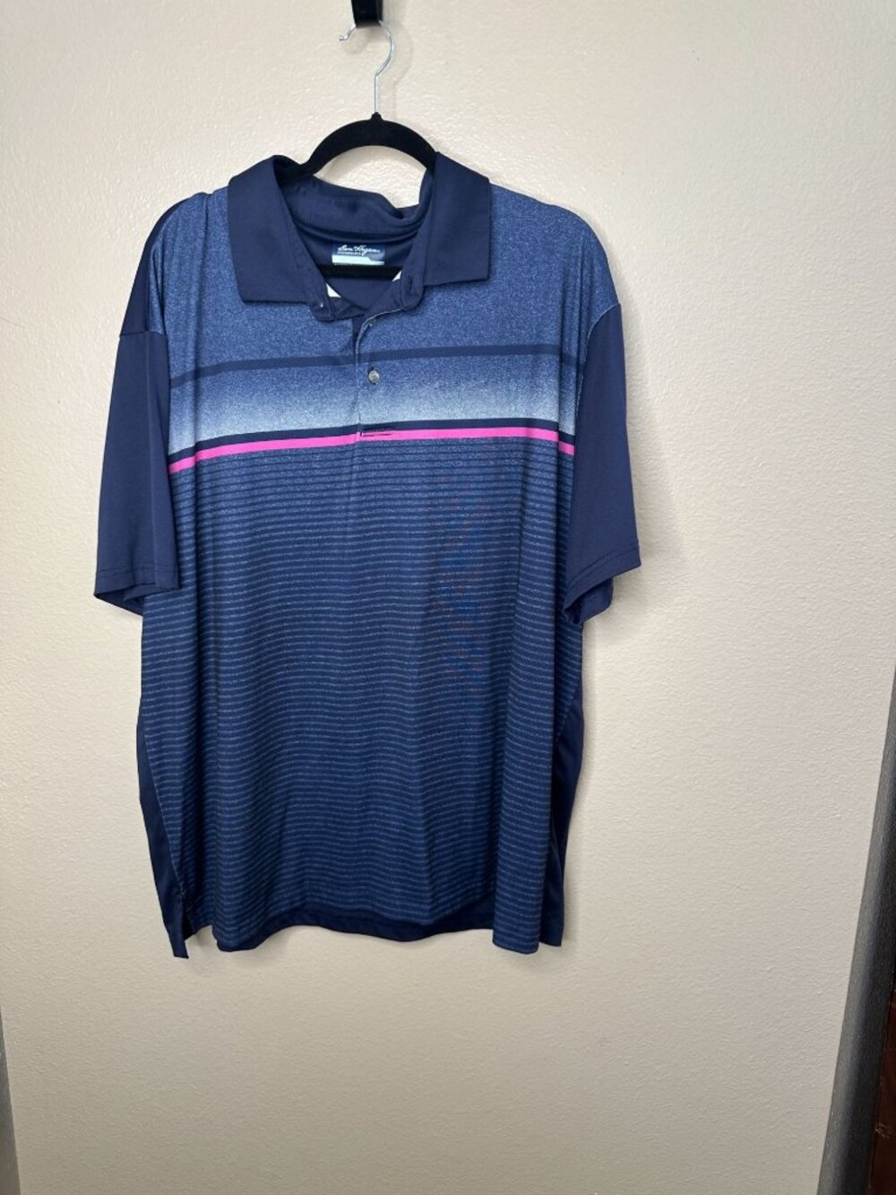 Ben Hogan Performance Mens Blue Polo Shirt 2XL Striped Recycled Polyester